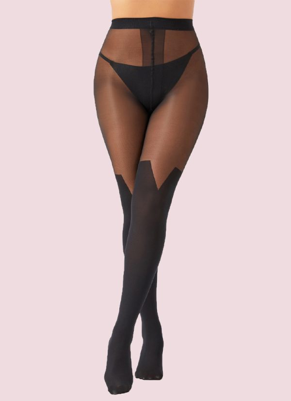 Collant jacquard sexy à entrejambe en T 20D Noir1