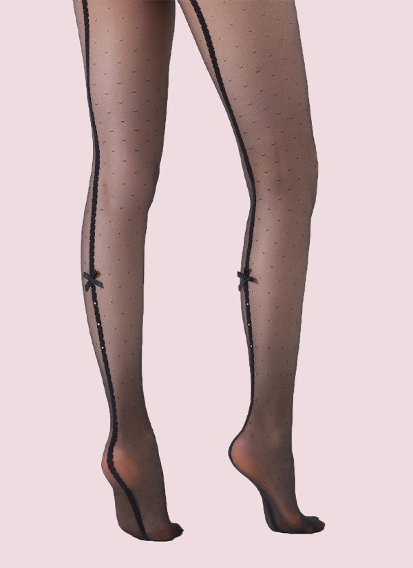 36108- 20D Polka Dot Bow Back Seam Diamond Jacquard Patterned Tights ...